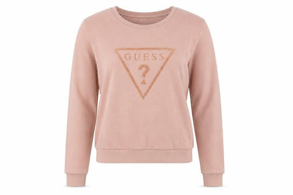 Front view of Guess women’s pink logo pullover sweatshirt xs