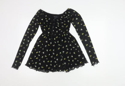 ASOS DESIGN Women's Black Floral A-Line Dress Size 8