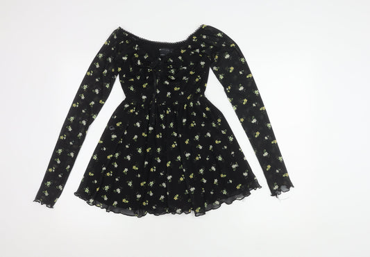 ASOS DESIGN Women's Black Floral A-Line Dress Size 8