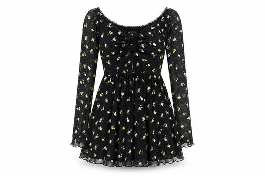 Front view of ASOS DESIGN Women's Black Floral A-Line Dress, size 8