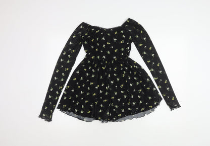 ASOS DESIGN Women's Black Floral A-Line Dress Size 8