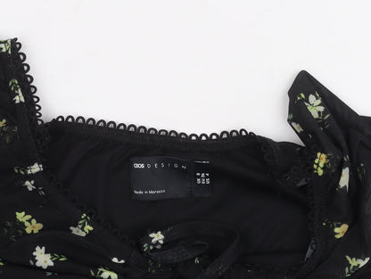 ASOS DESIGN Women's Black Floral A-Line Dress Size 8