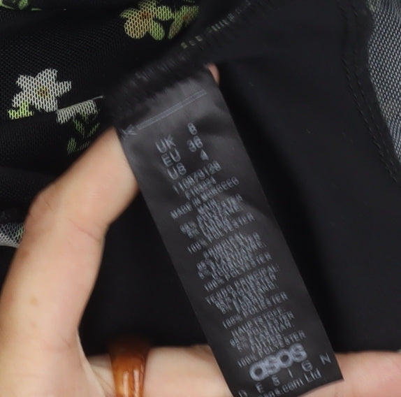 ASOS DESIGN Women's Black Floral A-Line Dress Size 8