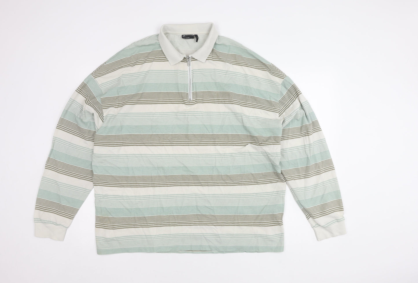 ASOS Men's XL White Striped Long Sleeve Polo Shirt