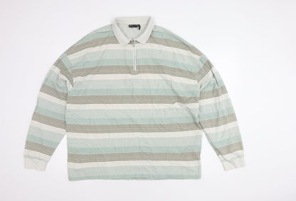 ASOS Men's XL White Striped Long Sleeve Polo Shirt