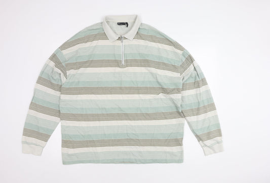 ASOS Men's XL White Striped Long Sleeve Polo Shirt