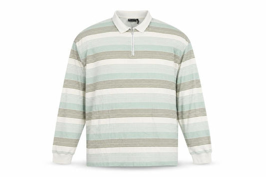 Front view of ASOS Men's XL White Striped Long Sleeve Polo Shirt