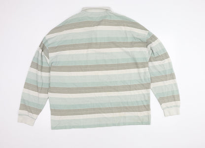 ASOS Men's XL White Striped Long Sleeve Polo Shirt