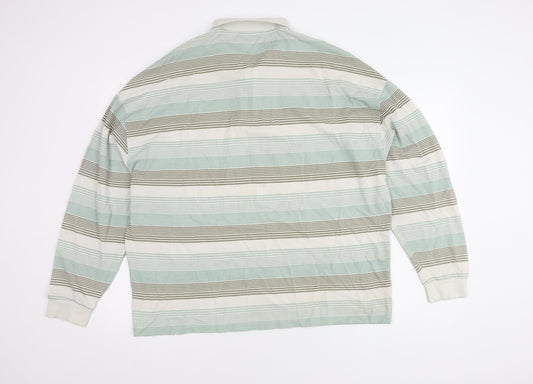 ASOS Men's XL White Striped Long Sleeve Polo Shirt