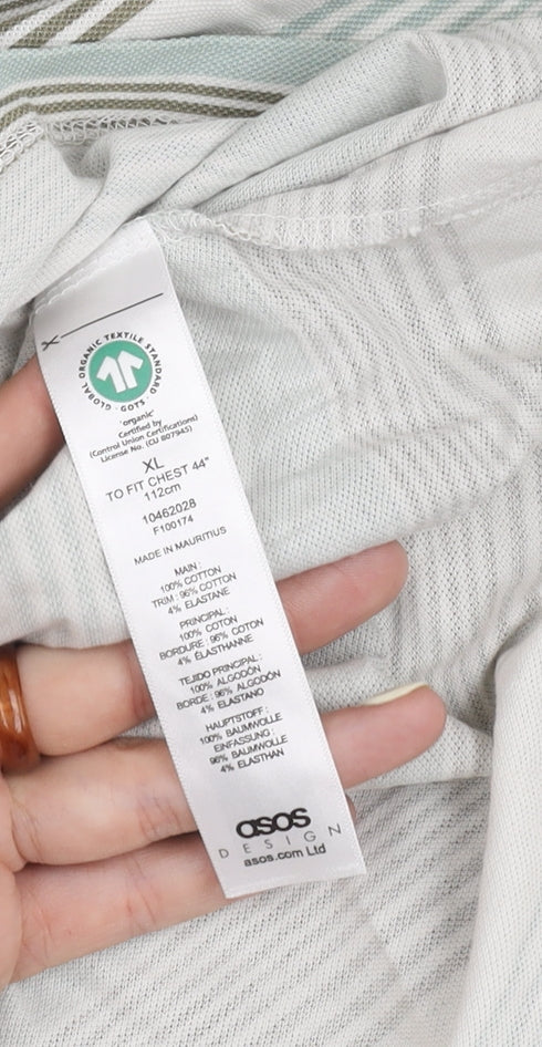 ASOS Men's XL White Striped Long Sleeve Polo Shirt