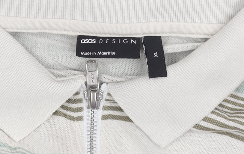 ASOS Men's XL White Striped Long Sleeve Polo Shirt