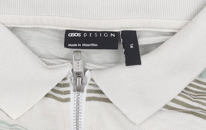ASOS Men's XL White Striped Long Sleeve Polo Shirt