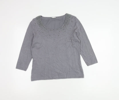 Jacques Vert Women’s Grey S Beaded 3/4 Sleeve Blouse