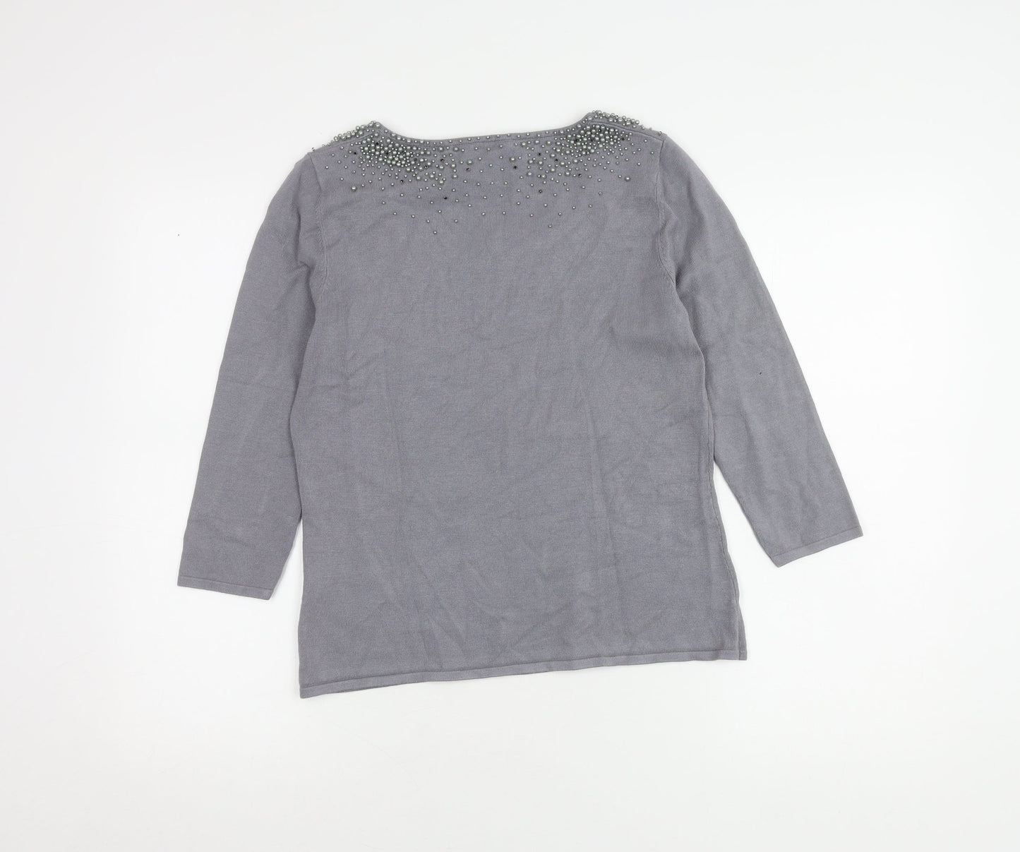 Jacques Vert Women’s Grey S Beaded 3/4 Sleeve Blouse