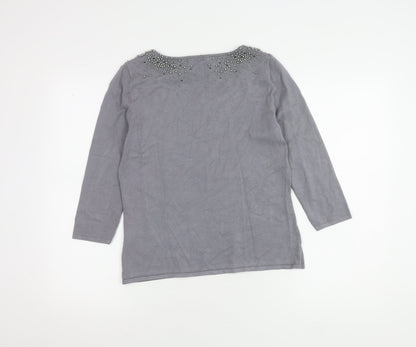 Jacques Vert Women’s Grey S Beaded 3/4 Sleeve Blouse