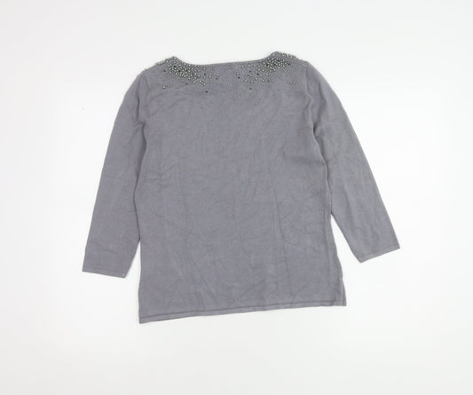 Jacques Vert Women’s Grey S Beaded 3/4 Sleeve Blouse