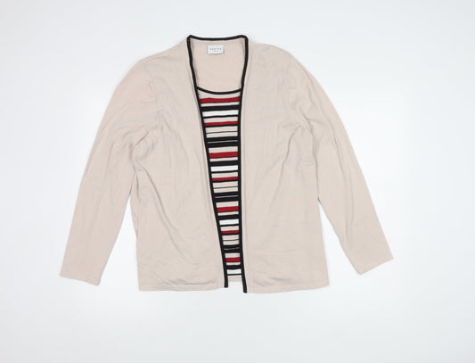 Eastex Women Beige Striped Cardigan Size 14