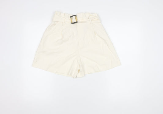 H&M Women's Ivory Paperbag Shorts Size 8