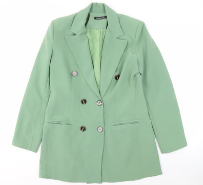 Boohoo Women's Green Blazer, Size 10, Double-Breasted