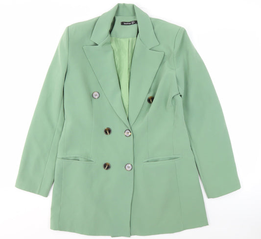 Boohoo Women's Green Blazer, Size 10, Double-Breasted