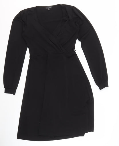 Warehouse Women's Black Knee Length V-Neck Dress