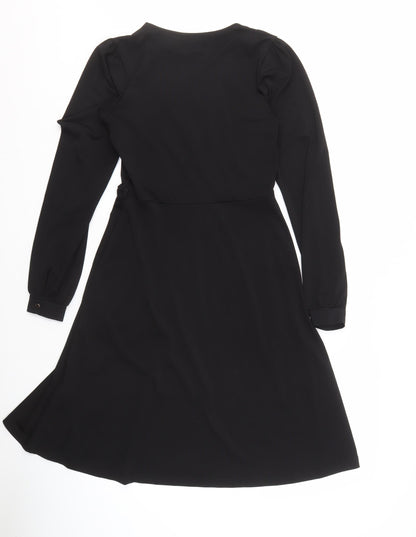 Warehouse Women's Black Knee Length V-Neck Dress