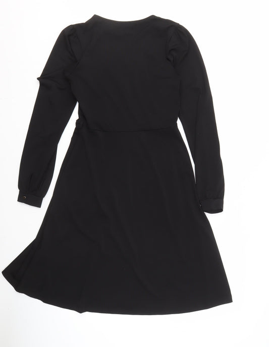 Warehouse Women's Black Knee Length V-Neck Dress