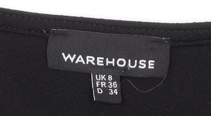 Warehouse Women's Black Knee Length V-Neck Dress