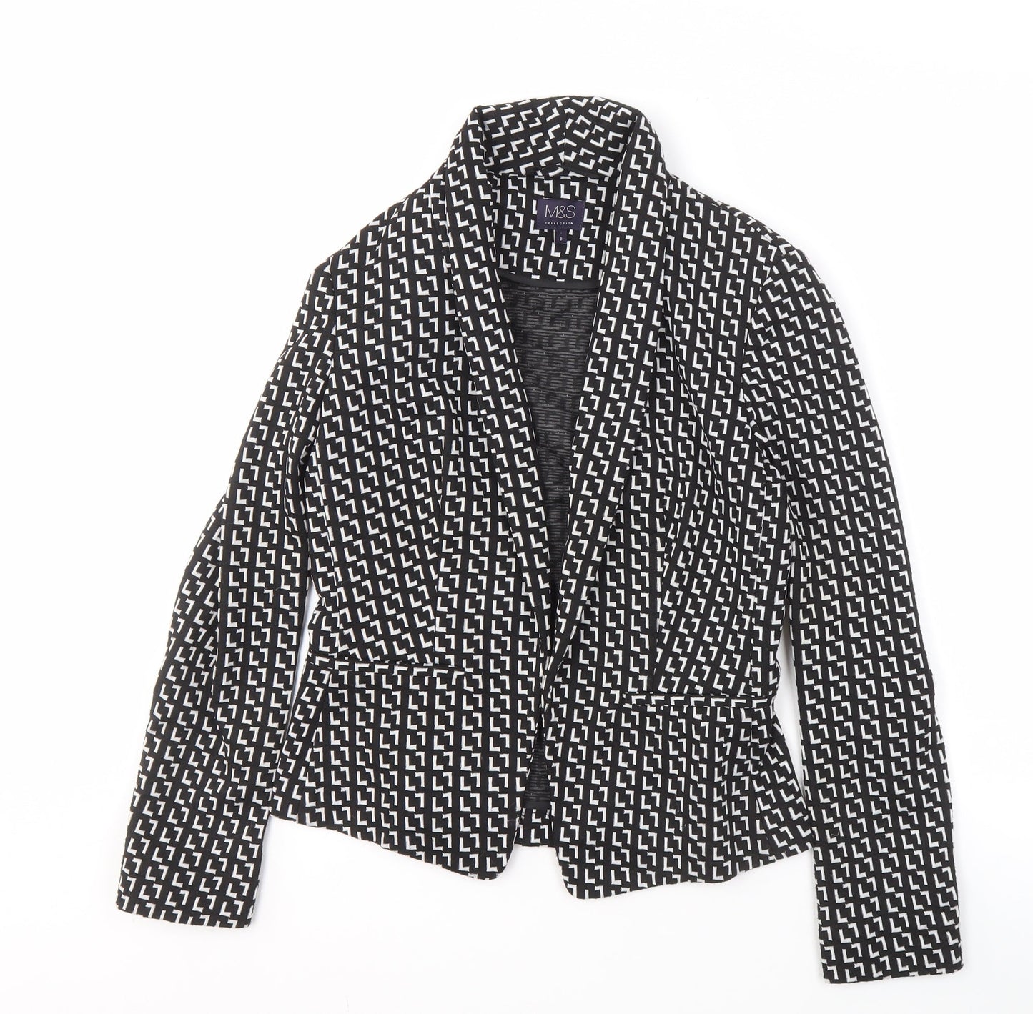 Marks and Spencer Women's Black Geometric Blazer Size 8