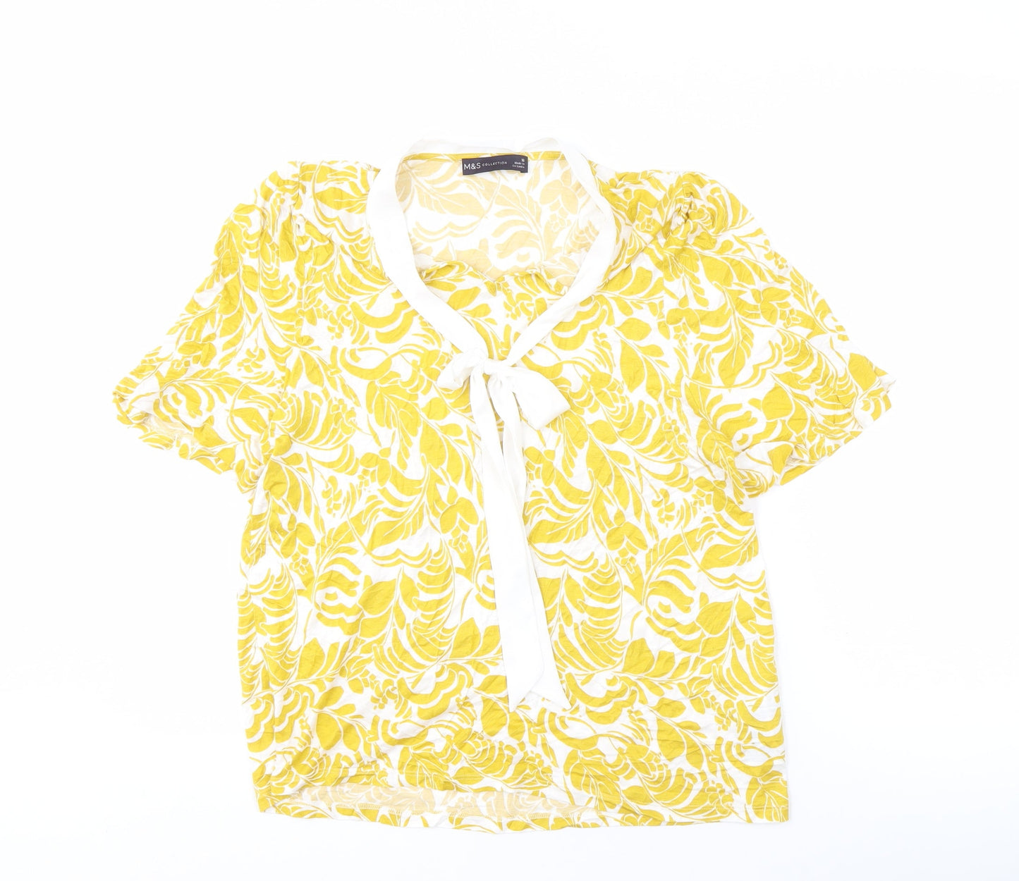 Marks and Spencer Women's Yellow V-Neck Bow Top Size 16