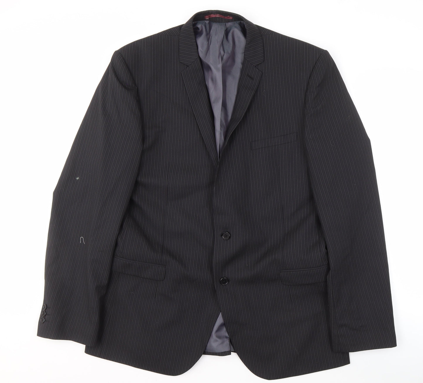 Next Men's Black Striped Long Blazer, Size 44L, Formal