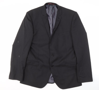 Next Men's Black Striped Long Blazer, Size 44L, Formal