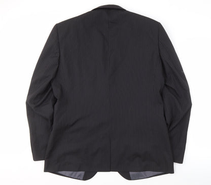 Next Men's Black Striped Long Blazer, Size 44L, Formal