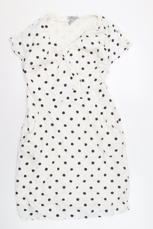 Bravissimo Women's White Polka Dot Dress - Size 10