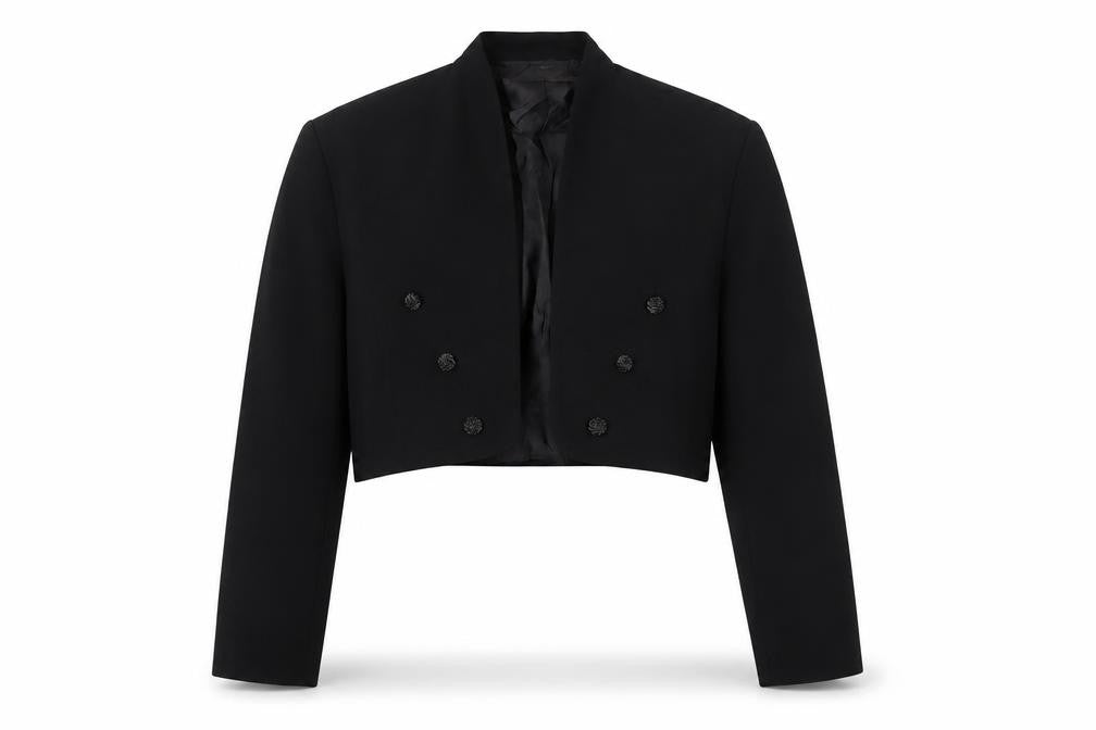 Front view of Ella Singh Women's Black Cropped Suit Jacket, size 8