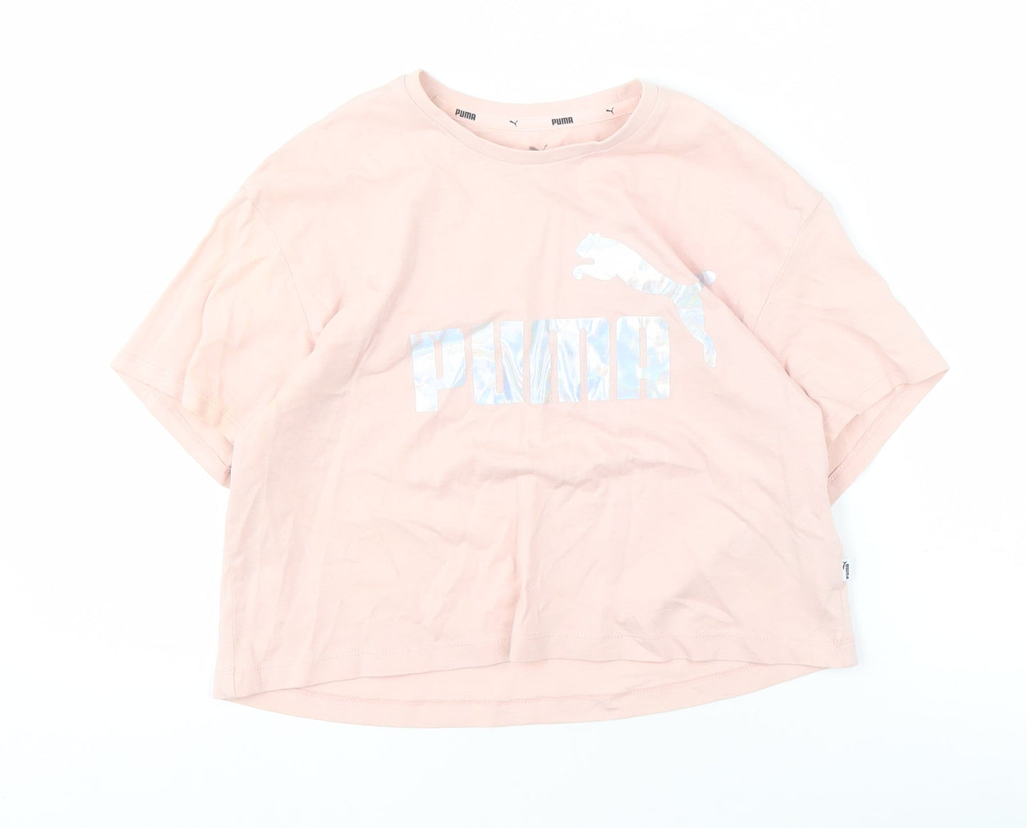 Puma Girls Pink T-Shirt 11-12 Years Logo Short Sleeve Casual