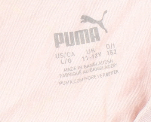 Puma Girls Pink T-Shirt 11-12 Years Logo Short Sleeve Casual