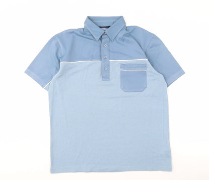 Tootal Men's Blue Polo Shirt, Short Sleeve, Colourblock, L