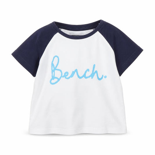Front view of Bench unisex baby t-shirt blue white 12-18 months cotton
