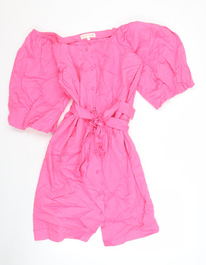 Next Women Pink Cotton Short Sleeve Dress Size 14