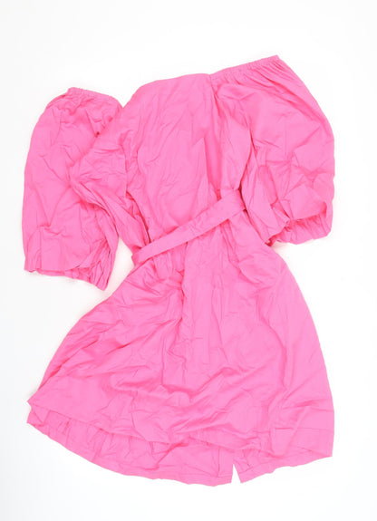 Next Women Pink Cotton Short Sleeve Dress Size 14