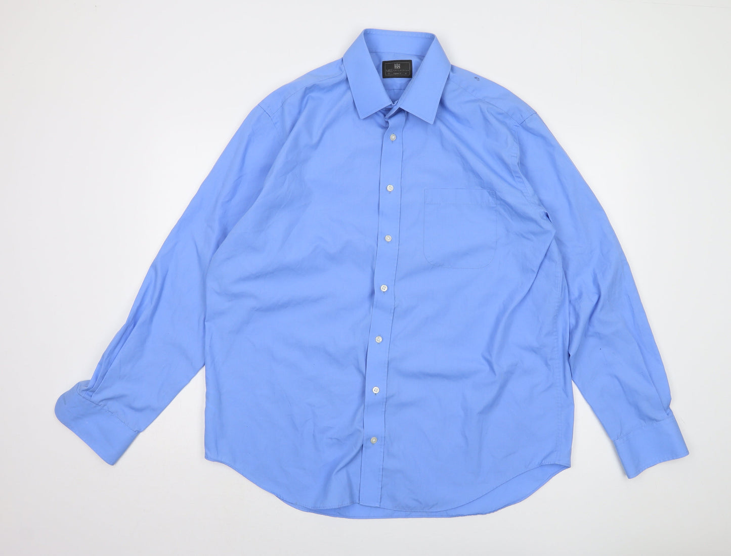 Marks and Spencer Men's Blue Button-Up Long Sleeve Shirt