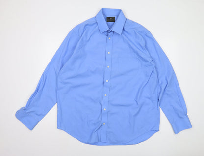 Marks and Spencer Men's Blue Button-Up Long Sleeve Shirt