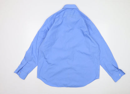 Marks and Spencer Men's Blue Button-Up Long Sleeve Shirt