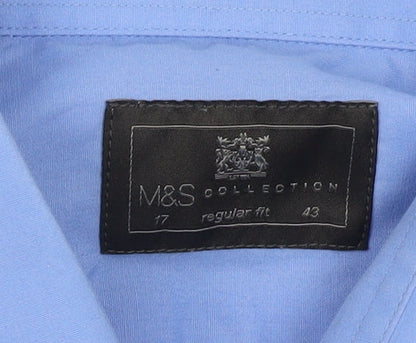 Marks and Spencer Men's Blue Button-Up Long Sleeve Shirt