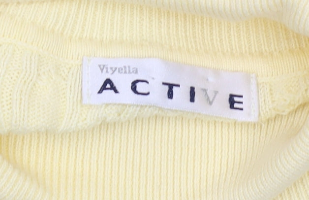 Viyella Active Women's Yellow Cable-Knit Roll Neck Jumper S