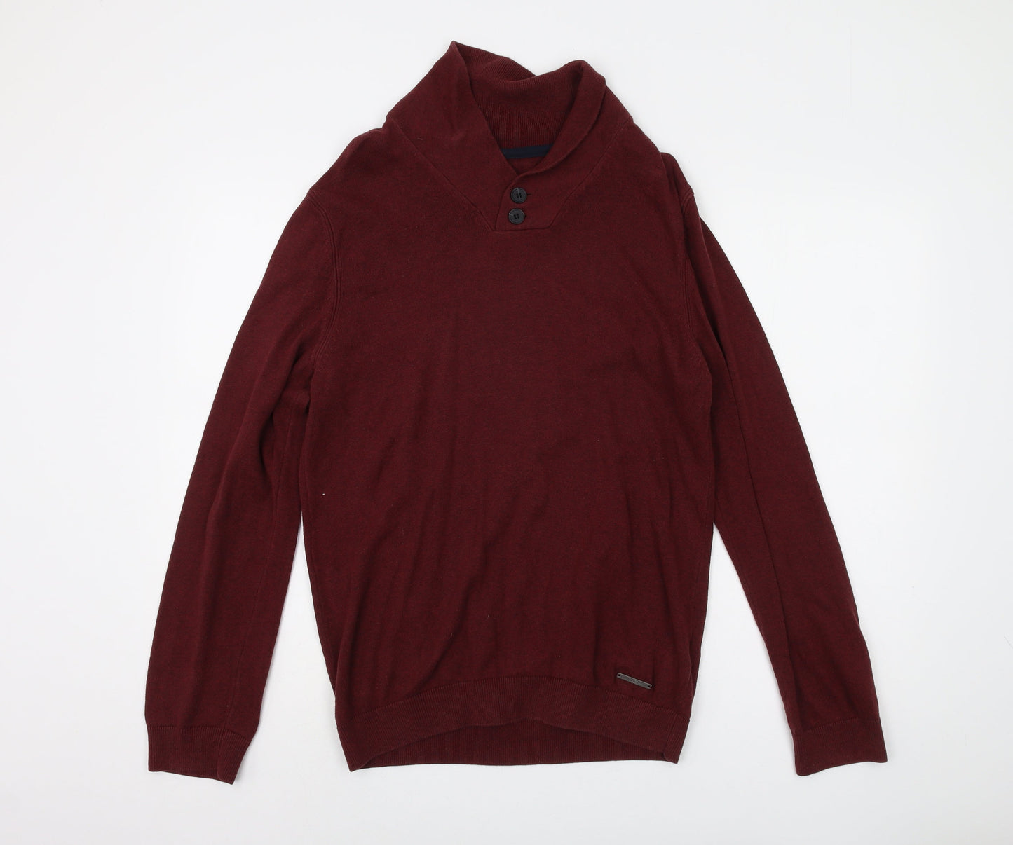 Jules Men's Red Henley Jumper M - Cotton Knit