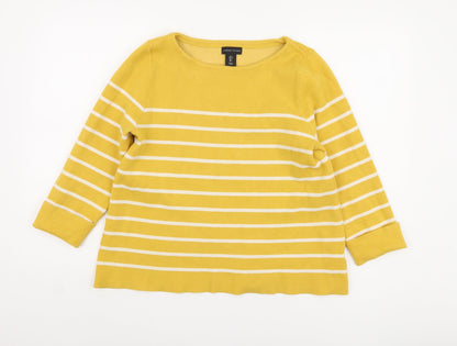 Adrienne Vittadini Yellow Striped Pullover Jumper L Women
