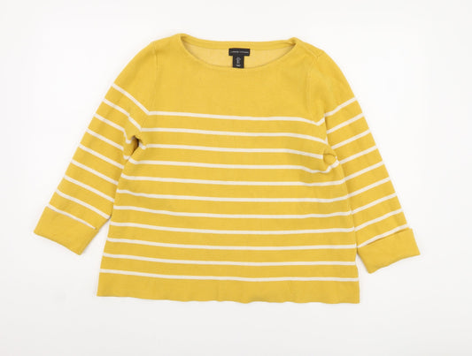 Adrienne Vittadini Yellow Striped Pullover Jumper L Women