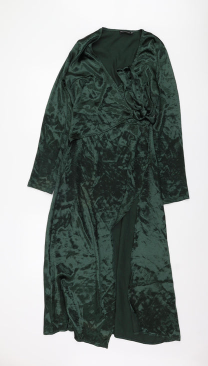 PrettyLittleThing Green V-Neck Dress UK 8